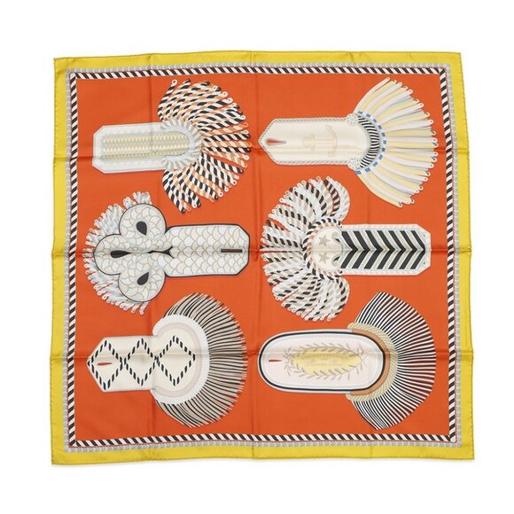 HERMES Carre Double Face Gala Epaulettes Size 90 Silk100% Curry/Corail/Ebene - Picture 2 of 8